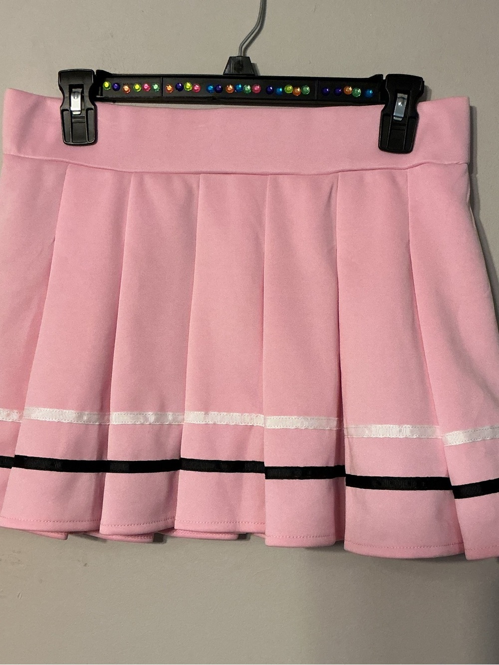 Body Rage Pink Pleated Skirt W/ Stripes